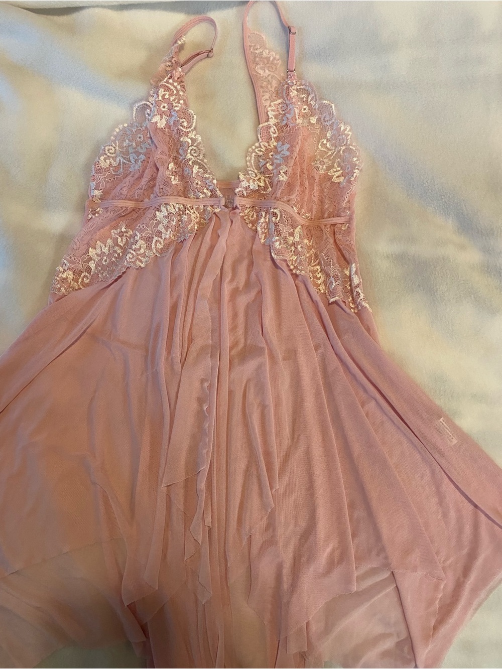 Sheer Lace-Trim Pink Babydoll Nightdress